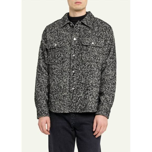 NEW FRAME men's tweed textured overshirt jacket in grey - Picture 2 of 4